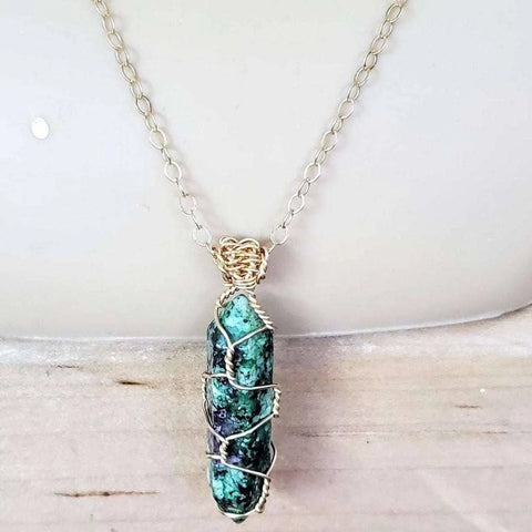 Ruby in Zoisite Double-Terminated Crystal Necklace – Gold Wire Wrap Pendant | Handmade in USA Alexa Martha Designs  Necklace