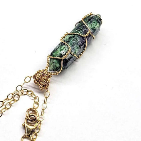 Ruby in Zoisite Double-Terminated Crystal Necklace – Gold Wire Wrap Pendant | Handmade in USA Alexa Martha Designs  Necklace