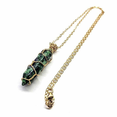 Ruby in Zoisite Double-Terminated Crystal Necklace – Gold Wire Wrap Pendant | Handmade in USA Alexa Martha Designs  Necklace