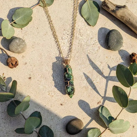 Ruby in Zoisite Double-Terminated Crystal Necklace – Gold Wire Wrap Pendant | Handmade in USA Alexa Martha Designs  Necklace