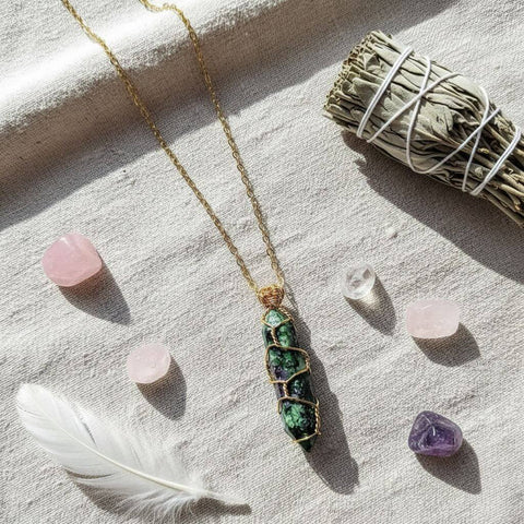 Ruby in Zoisite Double-Terminated Crystal Necklace – Gold Wire Wrap Pendant | Handmade in USA Alexa Martha Designs  Necklace