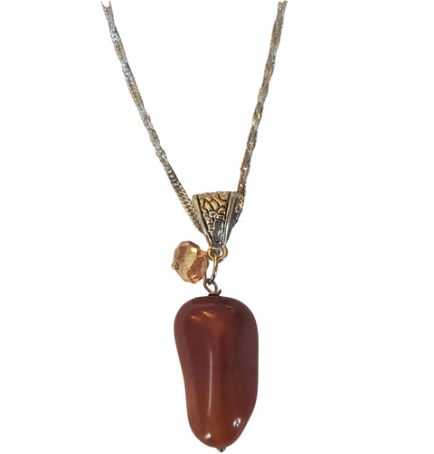 Rust Carnelian Gemstone Pendant Necklace – Adjustable 18 Inch Silver Chain with Crystal Accent | Made in USA Michelle Marie Boutique  Necklace