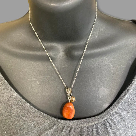 Rust Carnelian Gemstone Pendant Necklace – Adjustable 18 Inch Silver Chain with Crystal Accent | Made in USA Michelle Marie Boutique  Necklace
