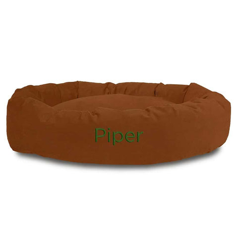 Personalized Suede Bagel Dog Bed – Luxurious Faux Suede Pet Cushion | Made in USA Majestic Pet 