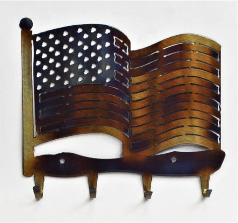Rustic American Flag Key Holder Rack – Handcrafted Metal Wall Organizer | Made in USA Knights Home Decor  item