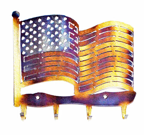 Rustic American Flag Key Holder – Handmade Patriotic Wall Rack | Heat-Treated Finish | Made in USA Knights Home Decor  item