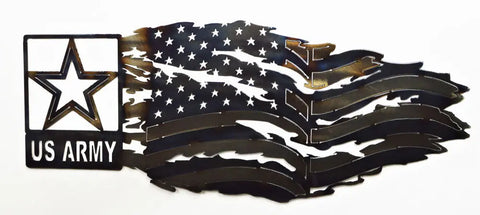 Rustic Army Metal Wall Art – Tattered Flag Design | Handmade Patriotic Decor Made in USA Knights Home Decor  item