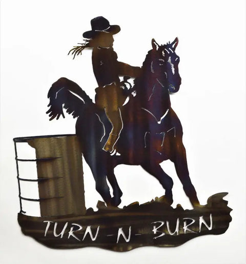 Rustic Barrell Racer Metal Wall Art – Handmade Rodeo Silhouette Decor | Made in USA Knights Home Decor  item