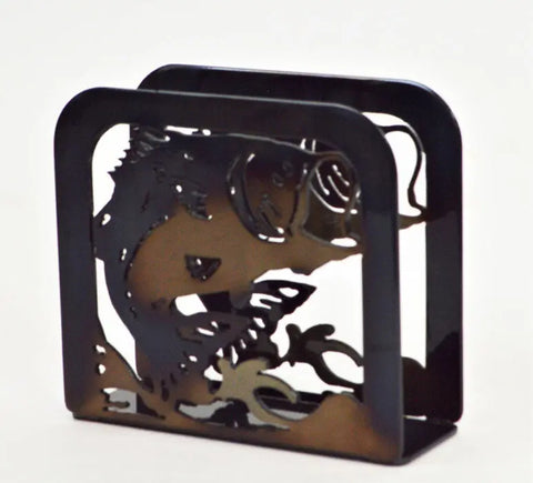 Rustic Bass Fish Napkin Holder – Handcrafted Metal Table Accent | Made in USA Knights Home Decor  item