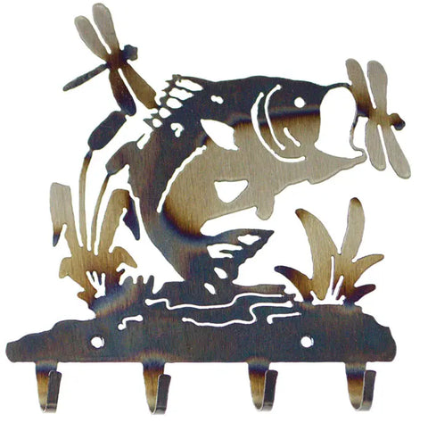 Rustic Bass Fish and Dragonfly Metal Key Holder – Handmade Wall Organizer | Made in USA Knights Home Decor  item