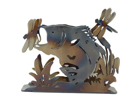 Rustic Bass and Dragonfly Metal Napkin Holder – Handcrafted Kitchen Organizer | Made in USA Knights Home Decor  item