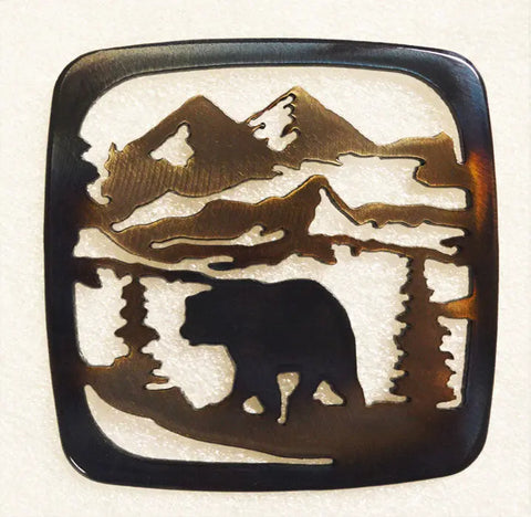 Rustic Bear Silhouette Coaster – Handcrafted Tabletop Accessory | Made in USA – Veteran Owned Family Business Knights Home Decor  item