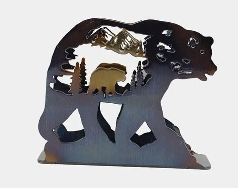 Rustic Bear Silhouette Napkin Holder – Handcrafted Metal Kitchen Accessory | Made in USA Knights Home Decor  item