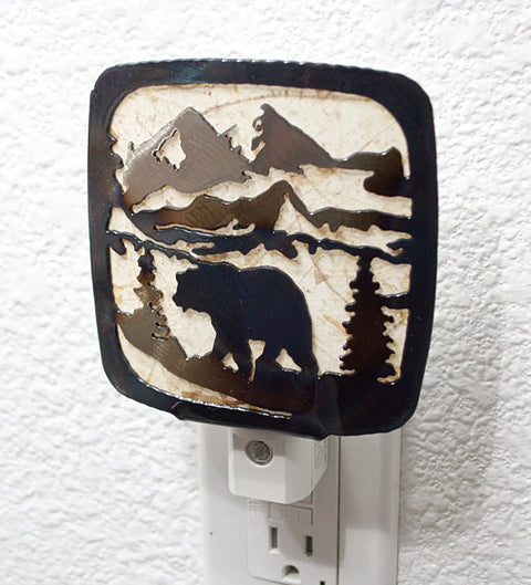 Rustic Bear Silhouette Night Light – Handcrafted Metal Art | Accent Decor Made in USA Knights Home Decor  item