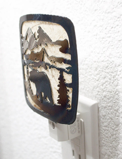 Rustic Bear Silhouette Night Light – Handcrafted Metal Art | Accent Decor Made in USA Knights Home Decor  item