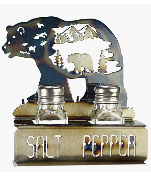 Rustic Bear Silhouette Salt and Pepper Shaker Set – Handcrafted Metal Kitchen Decor | Made in USA Knights Home Decor  item
