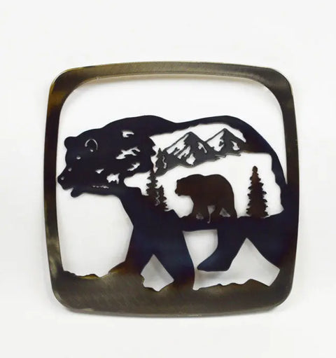 Rustic Bear Silhouette Steel Trivet – Handcrafted Kitchen Hot Plate Pad | Made in USA Knights Home Decor  item