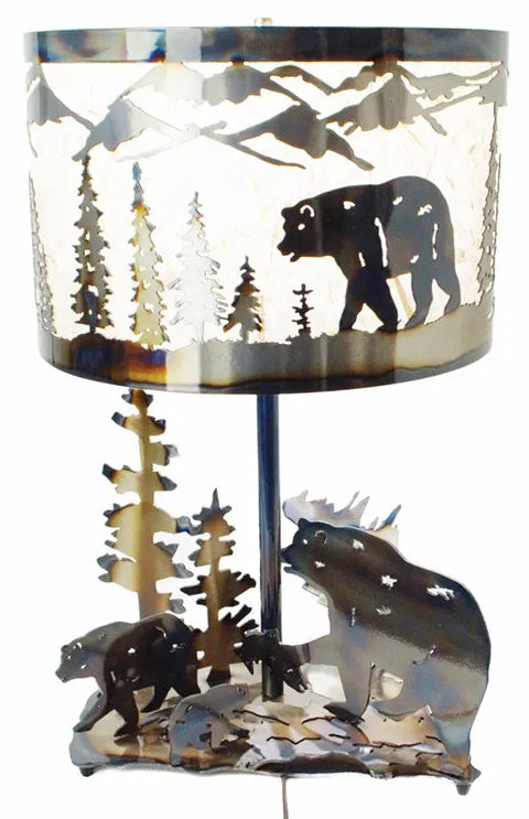 Rustic Bear Table Lamp – Handmade Woodland Decor with Heat-Applied Finish | Made in USA Knights Home Decor  item