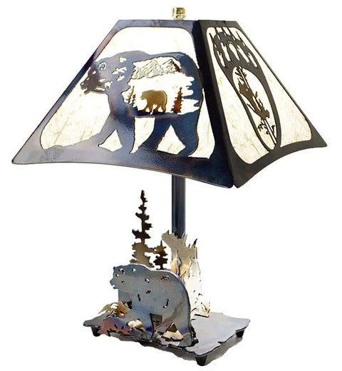 Rustic Bear Table Lamp – Handmade Woodland Decor with Heat-Applied Finish | Made in USA Knights Home Decor  item