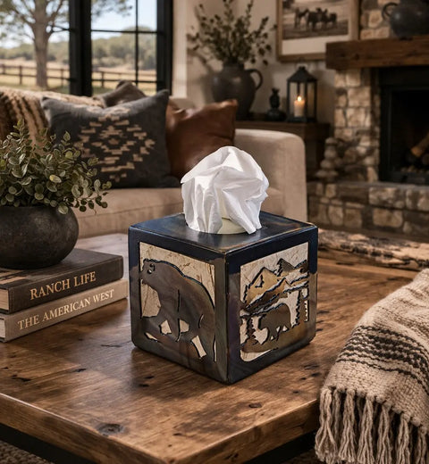 Rustic Bear-Themed Tissue Box Cover – Handcrafted Home Accent | Made in USA Decor Knights Home Decor  item