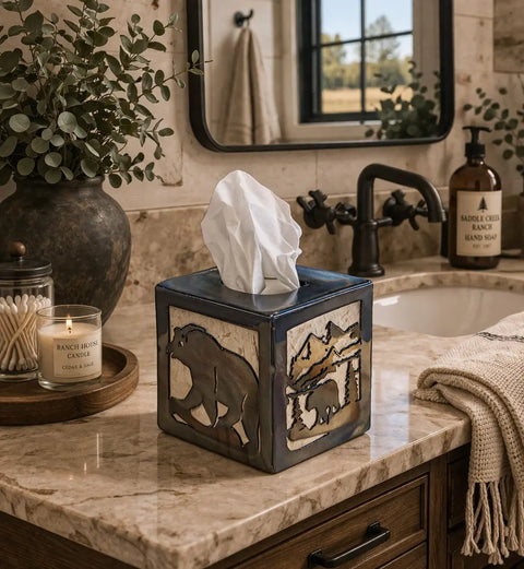 Rustic Bear-Themed Tissue Box Cover – Handcrafted Home Accent | Made in USA Decor Knights Home Decor  item