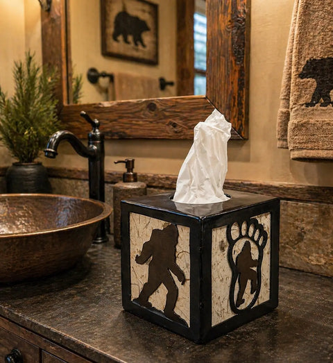 Rustic Bigfoot Tissue Box Holder – Outdoor Bathroom Accessory | Handmade in USA with Durable Design Knights Home Decor  item
