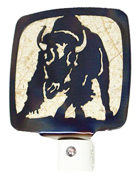 Rustic Bison Night Light – Light-Sensitive Plug-In Decor | Handcrafted in USA with Charging Feature Knights Home Decor  item