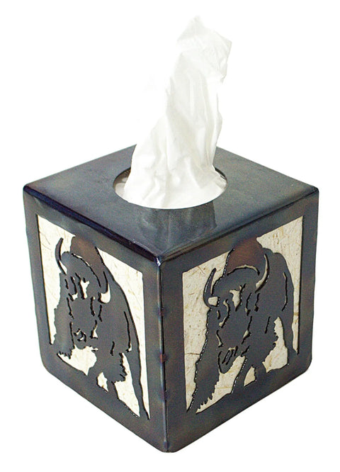 Rustic Bison Tissue Box Cover – Handcrafted Wood Decor Accent | Made in USA Veteran-Owned Knights Home Decor  item