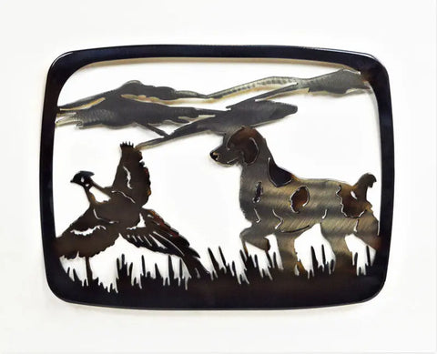 Rustic Brittany Dog and Pheasant Casserole Dish Holder – Metal Kitchen Trivet | Made in USA Knights Home Decor  item