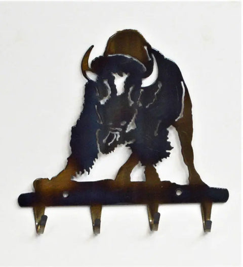 Rustic Buffalo Silhouette Key Rack – Metal Wall Organizer with Charging Hooks | Handmade in USA Knights Home Decor  item