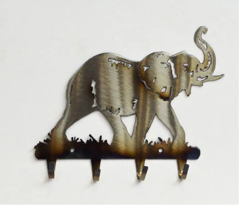 Rustic Bull Elephant Metal Key Rack – Wall Mount Organizer for Entryway | Made in USA Knights Home Decor  item