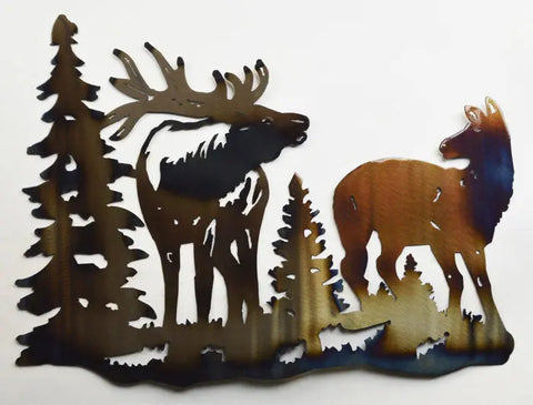 Rustic Bull Elk and Cow Metal Wall Art – Hand-Colored Heat-Treated Finish | Made in USA Decorative Decor Knights Home Decor  item