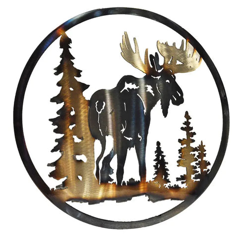 Rustic Bull Moose Circle Wall Art – Metal Wildlife Decor | Handcrafted in USA Knights Home Decor  item