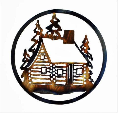 Rustic Cabin Scene Metal Wall Decor – Circle Arts Handmade | Made in USA Knights Home Decor  item