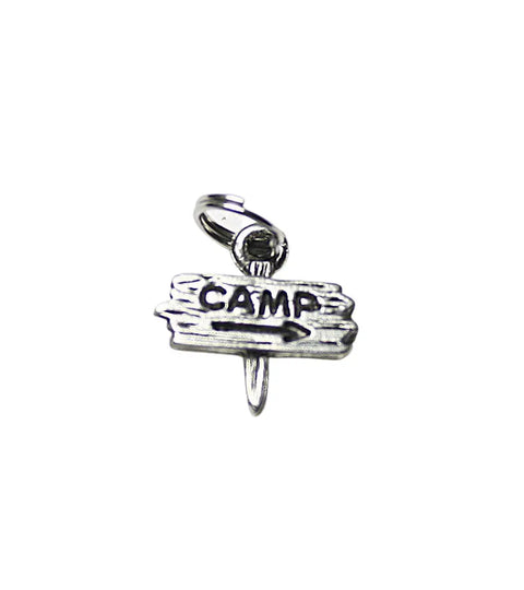 Rustic Camp Sign Pewter Charm 12x13mm – Outdoor Adventure Jewelry | Made in USA Michelle Marie Boutique  Charms and pendants