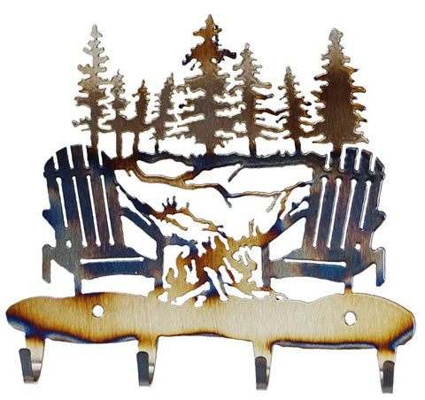 Rustic Campfire Metal Key Rack Wall Organizer – Adirondack Chairs Design | Made in USA Knights Home Decor  item