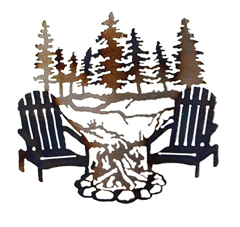 Rustic Campfire Metal Wall Art – Adirondack Chairs Outdoor Scene Decor | Handmade in USA Knights Home Decor  item