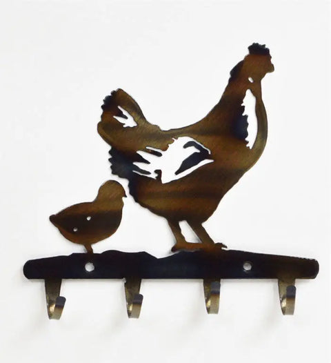 Rustic Chicken and Chick Key Holder – Wall Mounted Farmhouse Decor | Handmade in USA Knights Home Decor  item