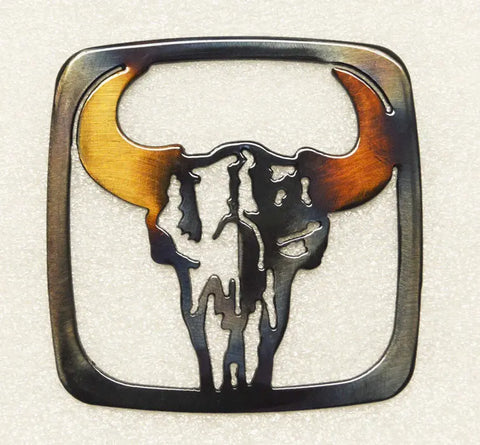 Rustic Cow Skull Metal Coaster – Hand Heat-Treated Custom Drink Holder | Made in USA Knights Home Decor  item