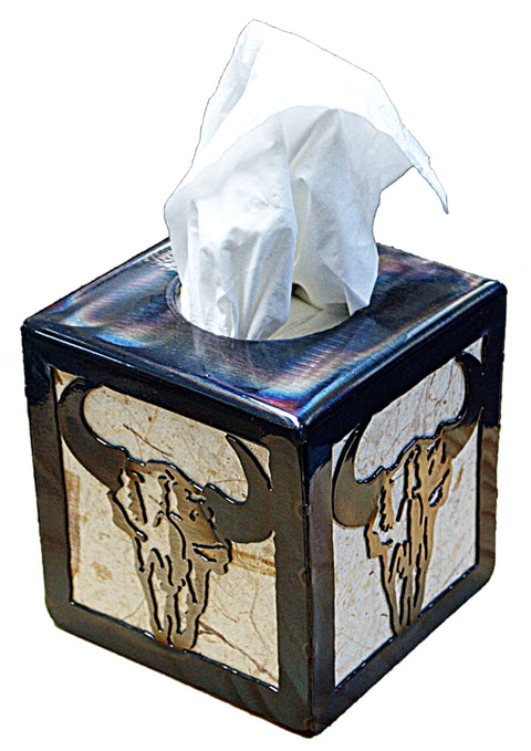 Rustic Cow Skull Tissue Holder – Handmade Western Decor – Veteran Owned Workshop | Made in USA Knights Home Decor  item
