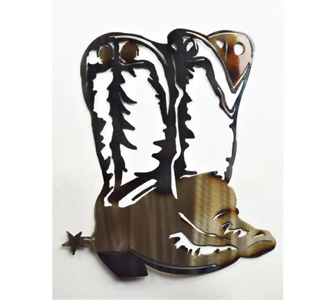 Rustic Cowboy Boots Metal Wall Art – Handmade Western Home Decor | Made in USA Knights Home Decor  item