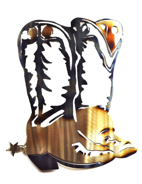 Rustic Cowboy Boots Metal Wall Art – Handmade Western Home Decor | Made in USA Knights Home Decor  item