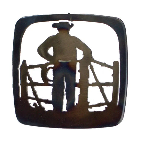 Rustic Cowboy Metal Coaster – Handcrafted Heat and Water Resistant Barware | Made in USA Knights Home Decor  item