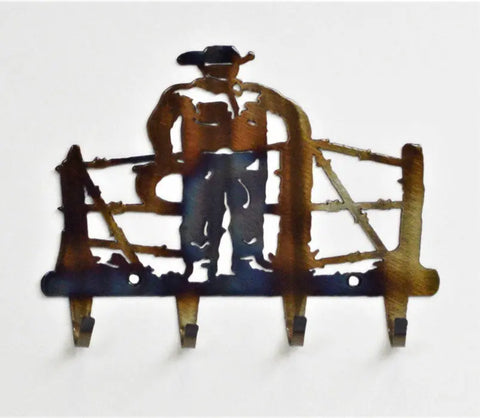 Rustic Cowboy Silhouette Key Rack – Handmade Wall Mount – Western Decor | Made in USA Knights Home Decor  item
