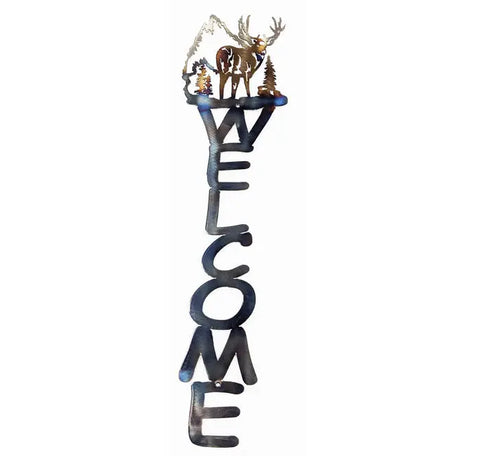 Rustic Deer And Mountain Metal Welcome Sign – Outdoor Wall Decor | Made In USA Knights Home Decor  item