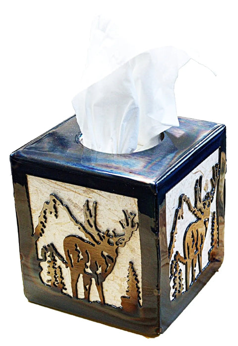 Rustic Deer Design Tissue Box Cover – Square Size Decorative Holder | Handcrafted Made in USA Knights Home Decor  item