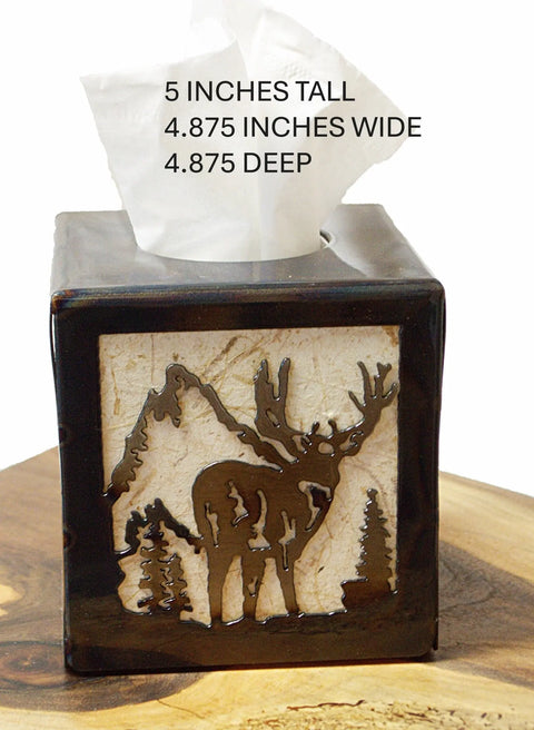 Rustic Deer Design Tissue Box Cover – Square Size Decorative Holder | Handcrafted Made in USA Knights Home Decor  item