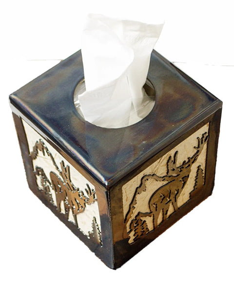Rustic Deer Design Tissue Box Cover – Square Size Decorative Holder | Handcrafted Made in USA Knights Home Decor  item