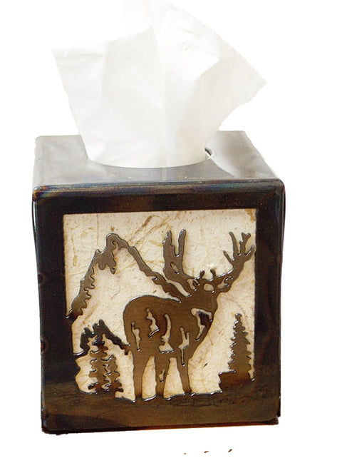 Rustic Deer Design Tissue Box Cover – Square Size Decorative Holder | Handcrafted Made in USA Knights Home Decor  item
