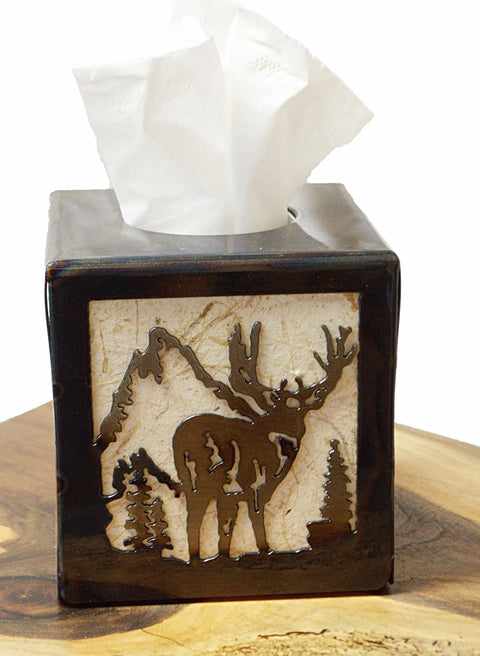 Rustic Deer Design Tissue Box Cover – Square Size Decorative Holder | Handcrafted Made in USA Knights Home Decor  item